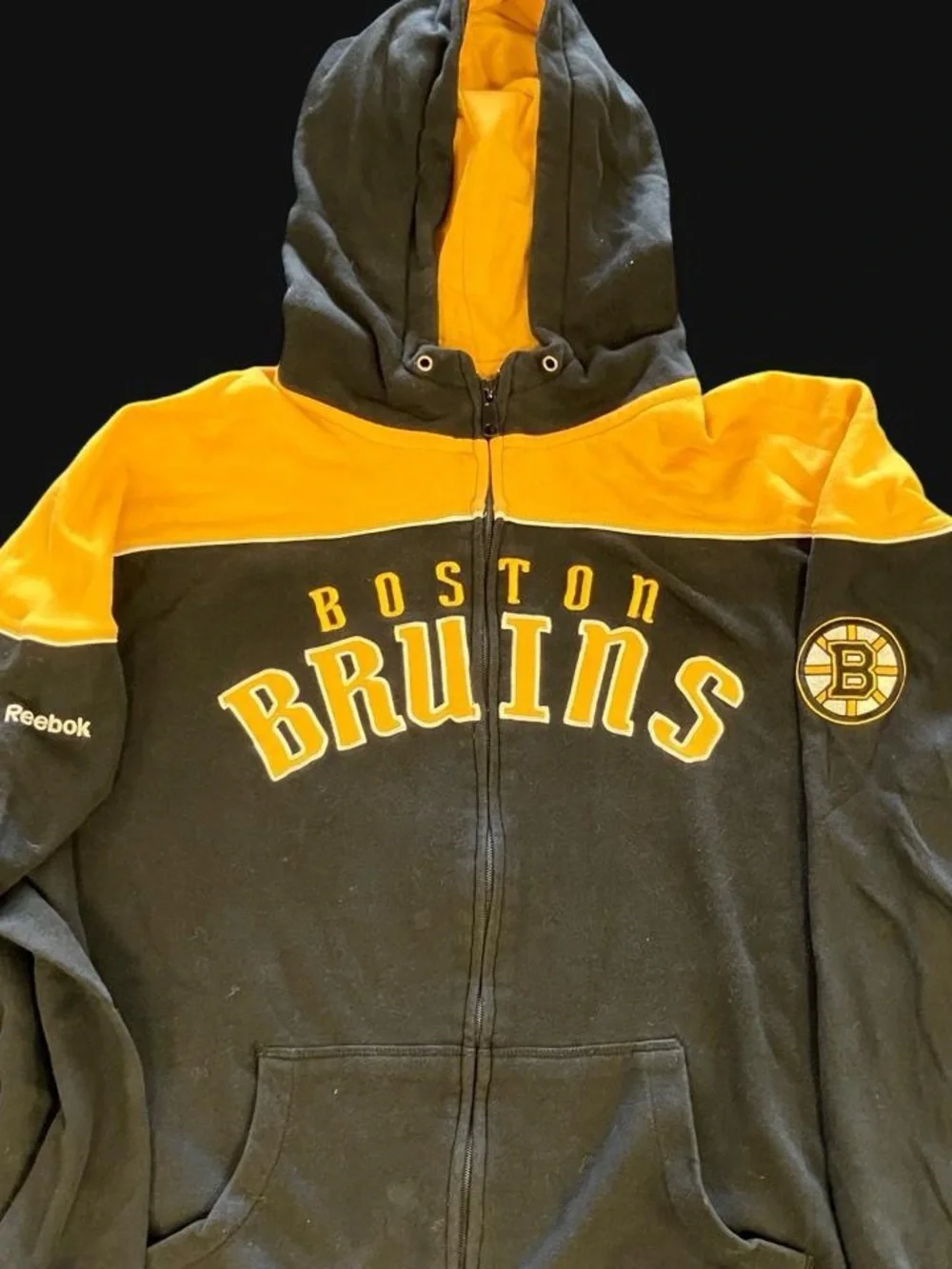 Reebok Face Off Collection NHL Boston Bruins Black Gold Heavyweight Hoodie Large